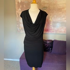 Michael Kors black scoop neck jersey dress stretchy with rushing size small‎